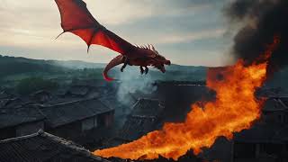 Red dragon breathing fire over a village. (AI generated moving picture) screenshot 5