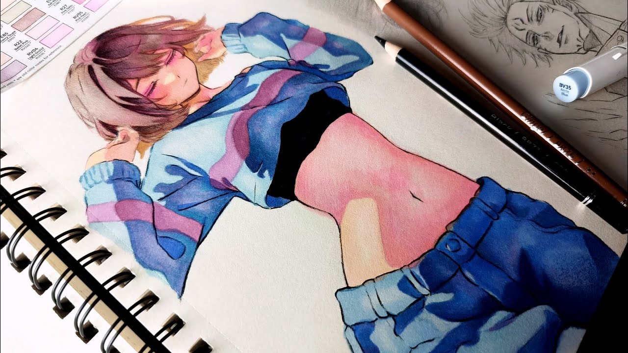Anime Girl Drawing Full Body With Alcohol Markers