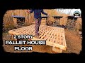 Building a floor with pallet wood tiny pallet house in the woods