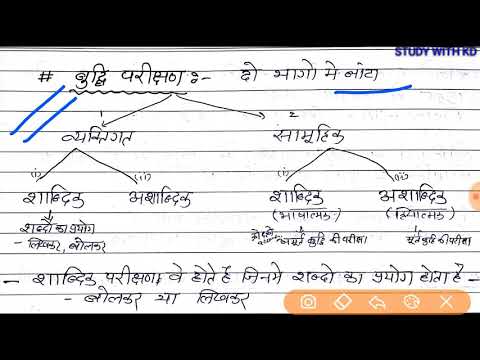 बुद्धि परीक्षण - व्यक्तिगत और समुच्चय ; बेसल साल और साल। बहुत महत्वपूर्ण रट लो। पुष्टि आयेगा