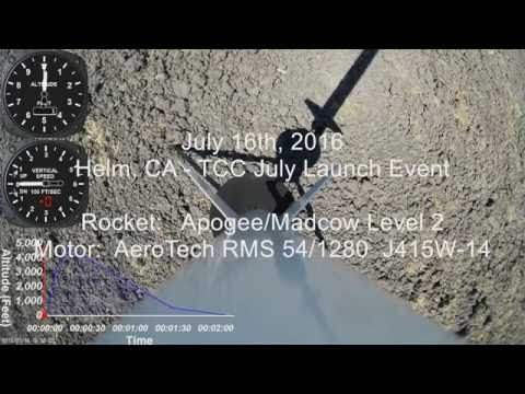 Apogee Madcow Level-2 Rocket, Aerotech J415W, TCC Helm CA Maddox Dairy Farm July 2016