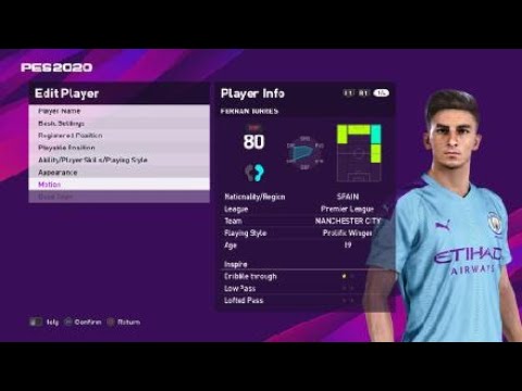 Ferran Torres Face E Football Pes 2020 Manchester City Youtube