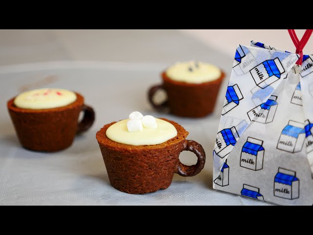 ダイソーのシリコンカップで作る ホットミルク マグカップクッキーと折り紙ラッピング Hot Milk Mug Cookies - DAISO Origami Wrapping Included