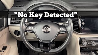 how to start 2018 - 2021 volkswagen atlas with dead key fob - vw key not detected hold on marking