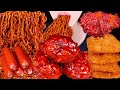 ASMR FRIED CHICKEN SAUSAGE BLACK BEAN NOODLES COOKING MUKBANG 양념치킨 소세지 짜파게티 더 블랙 먹방咀嚼音 EATING SOUNDS