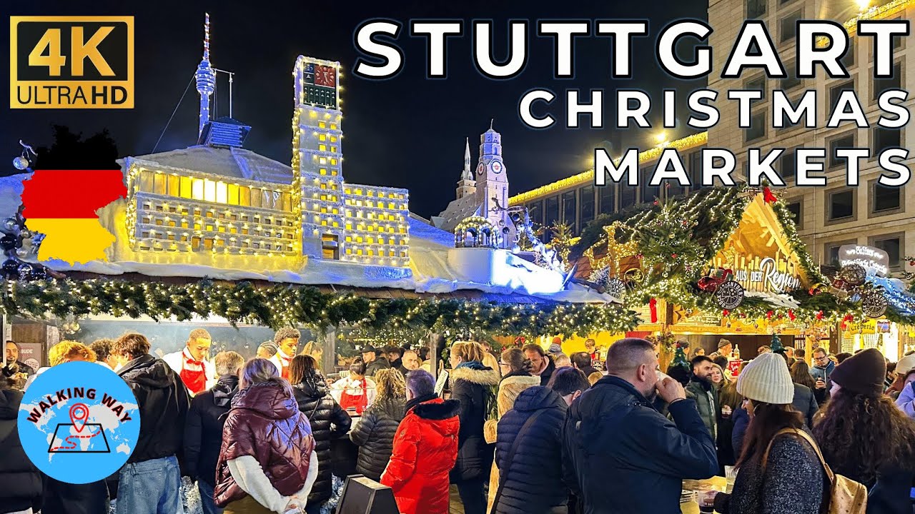 Рождественская ярмарка в Штутгарте, Германия — 4K 60 кадров в секунду с эффектом присутствия