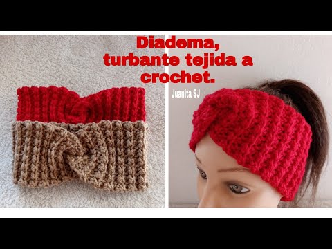 DIADEMA, TURBANTE TEJIDA A CROCHET, PASO A PASO TODAS LAS TALLAS.