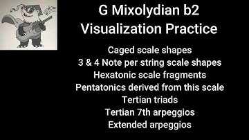 G Mixolydian b2 Fretboard Visualization Practice w/37pgs scale/arpeggio diagrams and backing track