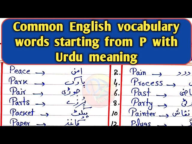 A To Z Basic Vocabulary Words With Urdu Meanings  Vocabulary words, Good  vocabulary words, Phrases and sentences