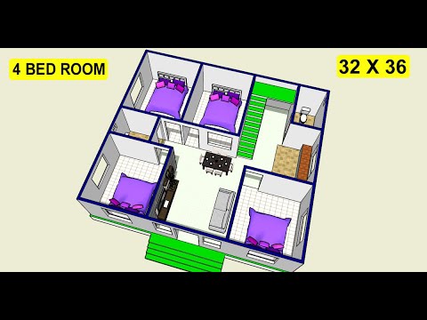 32 X 36 Village House Design Ii 4 Bed Rooms House Plan Ii 32 X 36 Ghar Ka  Naksha - Youtube