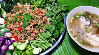 กับข้าวกับปลาโอ 876 ลาบปลาตะเพียน ต้มขมอ่ำหล่ำ spicy minced fish salad