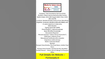 Today Walk In drive in Tcs Company 2025 | Jobs In Pune at Tcs Company | #tcs #jobs #shorts #short