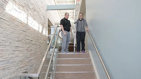 Crutch use: Descending stairs with a handrail