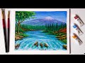 Mount Fuji Waterfall Acrylic Landscape Scenery Painting |  #youtubeshorts #shorts | Paint It