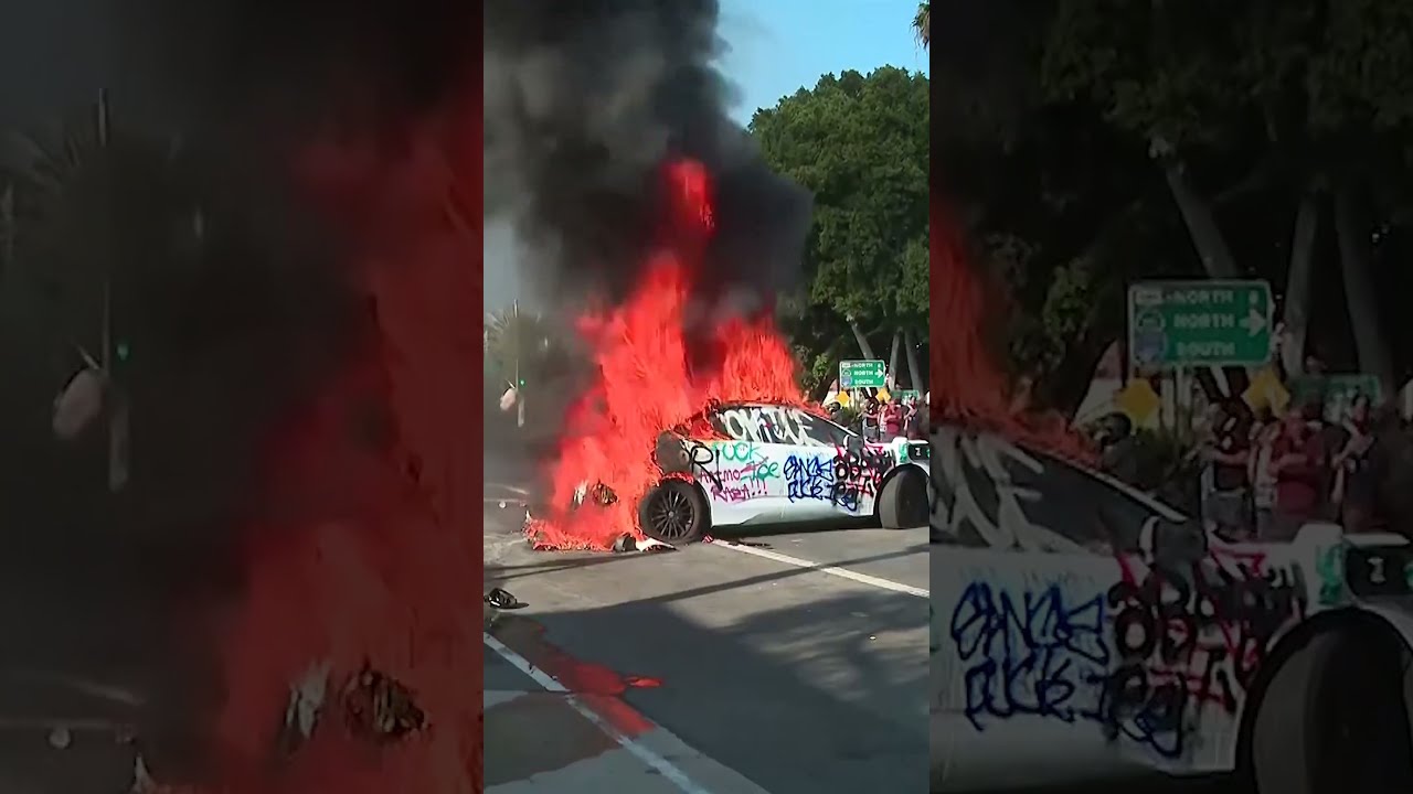 Protesters Set Waymo Cars On Fire In Los Angeles Anti ICE Protests REUTERS