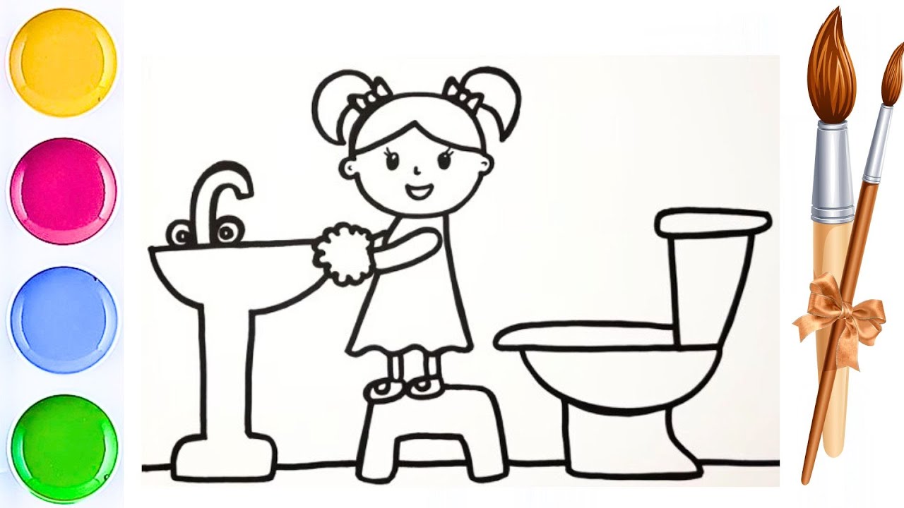 Drawing and Coloring a Girl Washing Her Hands 👸🤲Drawings for Kids - YouTube