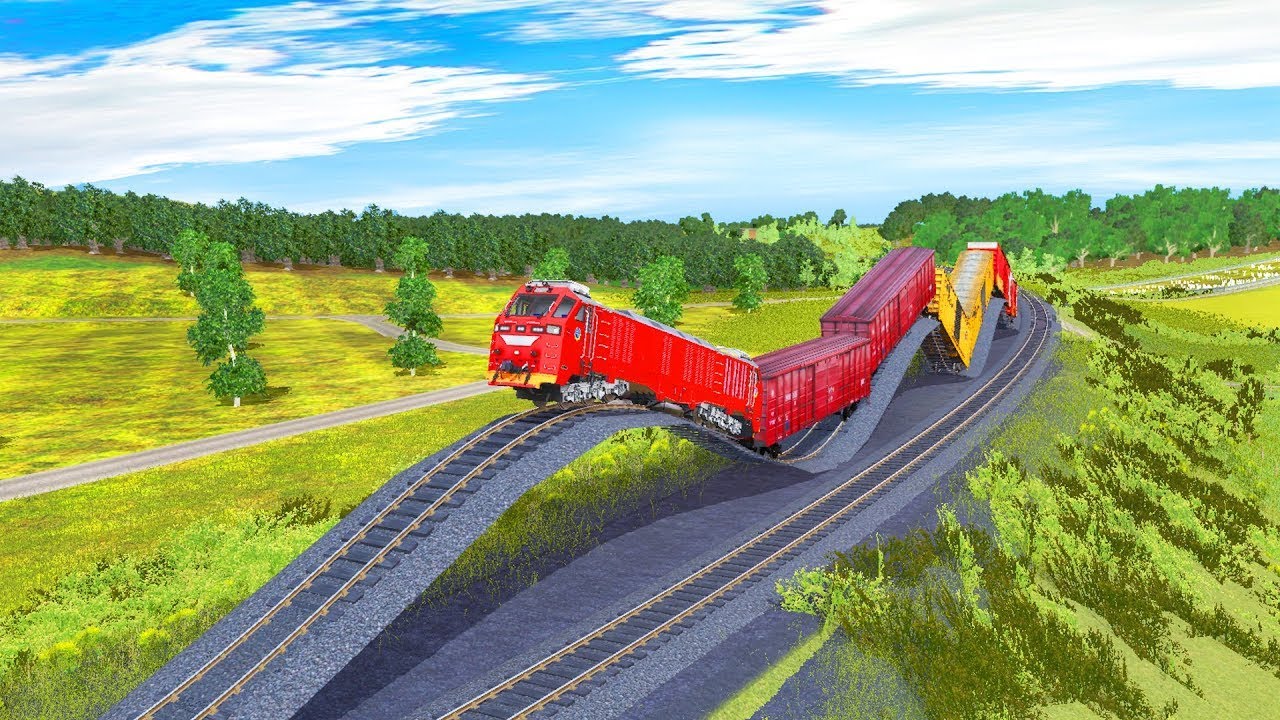 Long Train Crosses Extremely Long Train Crossing Turntable, Broken Rail