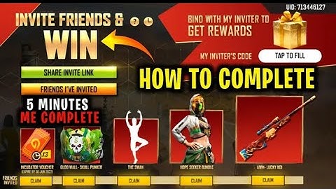 HOW TO COMPLETE INVITE FRIENDS & WIN NEW EVENT FREE  TODAY FREE FIRE MAX EVENT  MY CODE 2EARG43VG