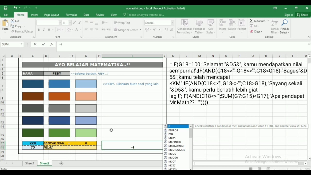  Operasi  hitung  menggunakan rumus fungsi pada  Microsoft 