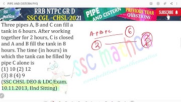 Three pipes A, B and C can fill a tank in 6 hours. After working together for 2 hours, C is closed