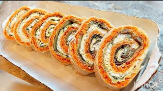 видео: Рулет из лаваша с жареным кабачками картинка: Рулет из лаваша с жареным кабачками