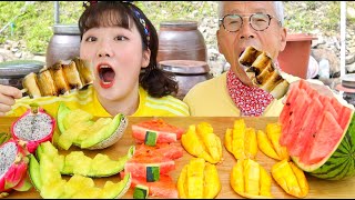 여러가지 과일 탕후루 먹방!! 마시멜로우 탕후루,망고,멜론,용과,수박🍉 fruit tanghuru MUKBANG