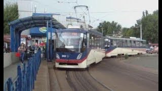 картинка: Киев. Скоростной трамвай К1М №342 + К1 №327 на маршруте №1. Вид из окна. Старовокзальная – Полевая