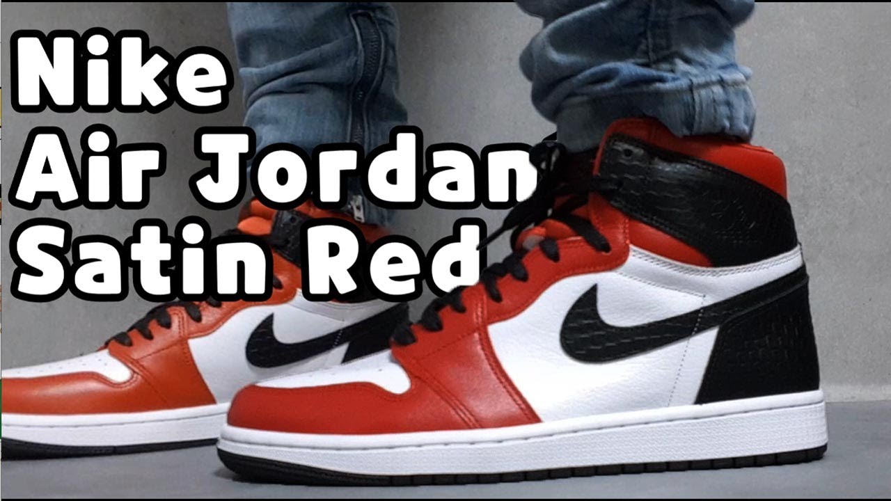 (4K) Nike Air Jordan 1 High OG WMNS Satin Red unboxing/Nike Air Jordan1  Snake skin on feet review