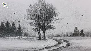 How to draw Relaxing Landscape Art || Pencil Sketching and Shading Art