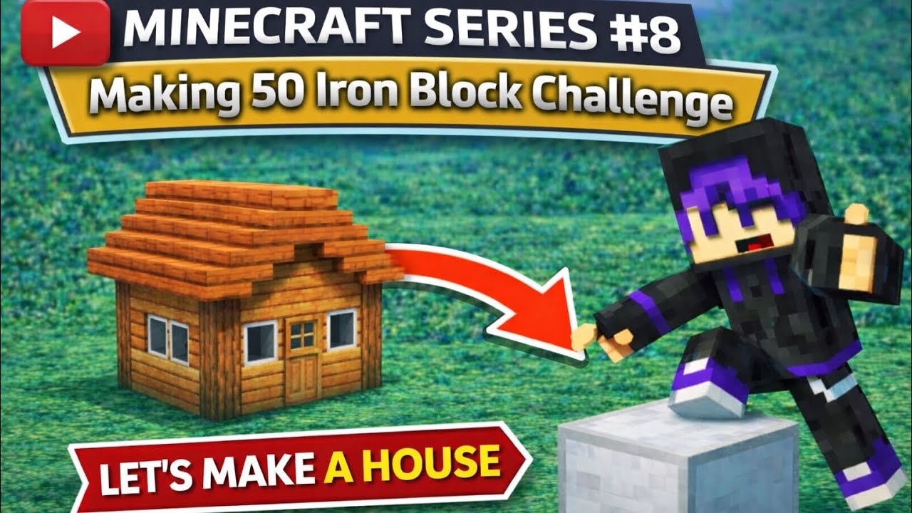 Minecraft but making 50 iron block challenge 🔥 I series 8| made house 😎|
