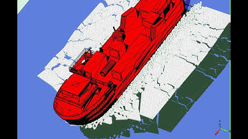 Ship on ice - Cargo vessel cruising over an ice layer.