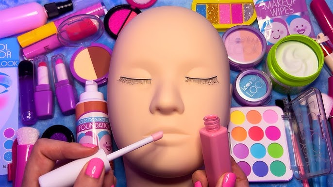 ASMR Applying Kids Makeup on Doll Head (Whispered) 