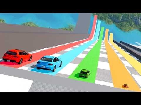 Big & Small Cars vs Colored Massive Ramps - BeamNG.drive