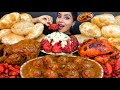 ASMR Eating Spicy Whole Chicken Curry Kadai Chicken Poori Masala Rice Big Bites ASMR Eating Mukbang 