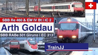 4K Swiss Trains | SBB Re 460 IC 2 | SBB RABe 501 Giruno &quot;Smile&quot; EC 313 |  Arth-Goldau Switzerland