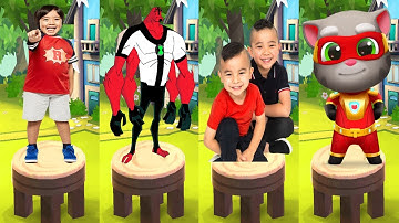 Tag with Ryan vs CKN Toys Car Hero Run vs Tom Hero Dash vs Ben 10 Up To Speed Four Arms New Skin