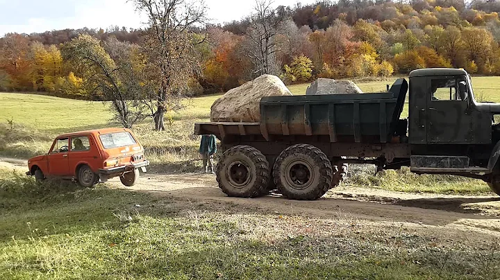 Kraz pulling Niva somewhere in Dsegh, Lori province, Armenia