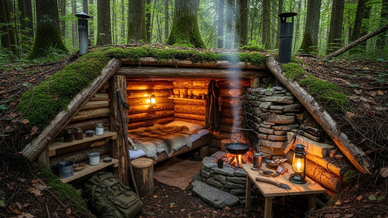 I Built a Secret Underground Log House in the Forest Bushcraft Survival ...