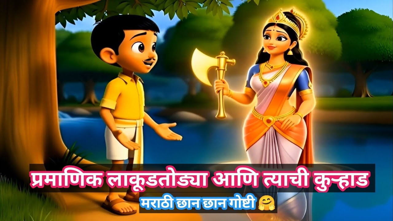 प्रामाणिक लाकूडतोड्या आणि त्याची‌  कुऱ्हाड 🤗 मराठी छान छान गोष्टी Marathi Cartoon Story | Lakudtodya