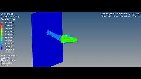 Simulation of beam using Recommended Properties in HyperView - displacement Stress Contour