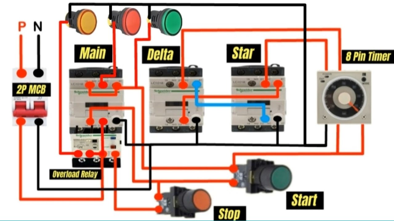 Motor On Off Trip Indication wiring Connection For Star Delta Starter ...