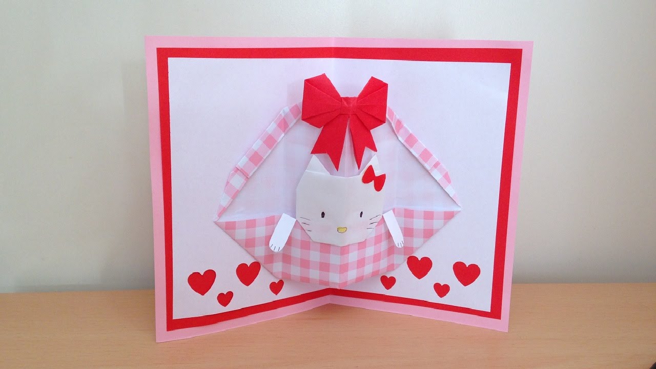 折り紙 キティちゃん 誕生日ポップアップカード 簡単な作り方 Niceno1 Origami Hello Kitty Birthday Pop Up Card Youtube