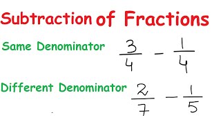 Subtraction of Fractions 1/4 + 3/4  or 1/2 + 1/4