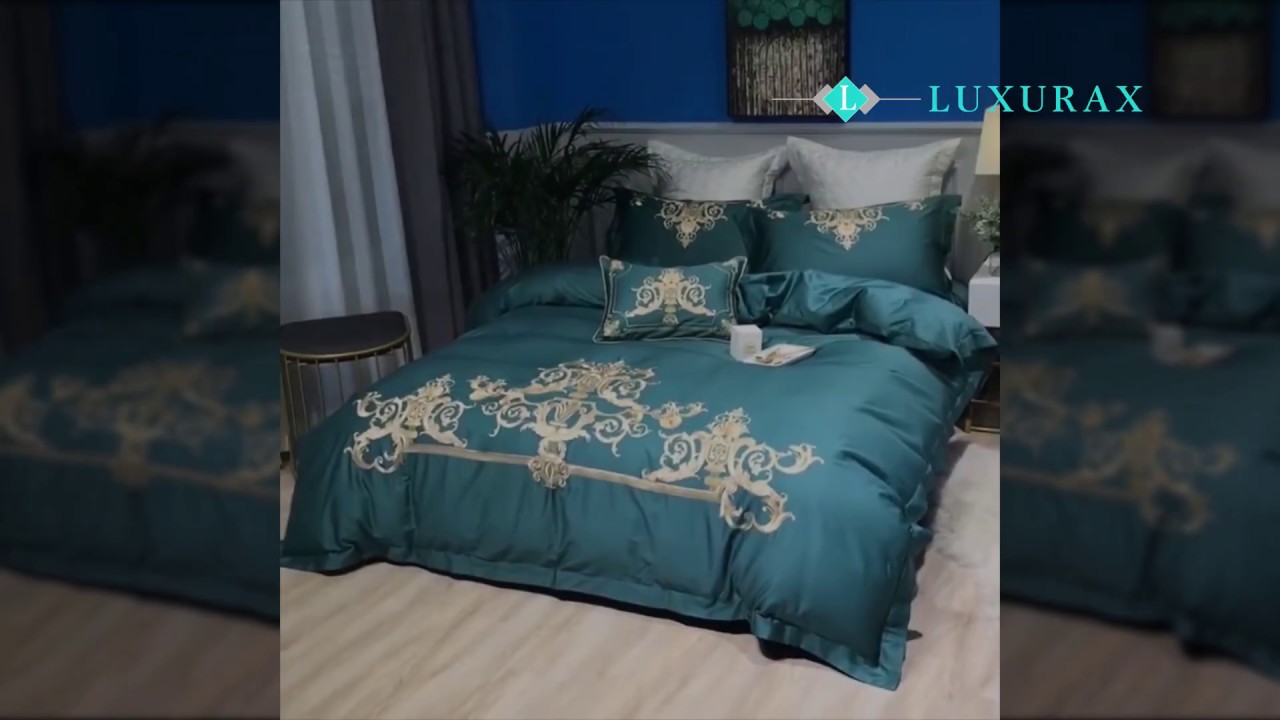 1000TC Egyptian Cotton Blue Luxury Royal Bedding set Queen King size - Luxurax