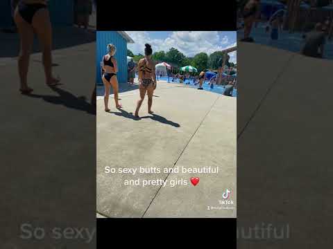 Beautiful and pretty girls with bikinis at the pool