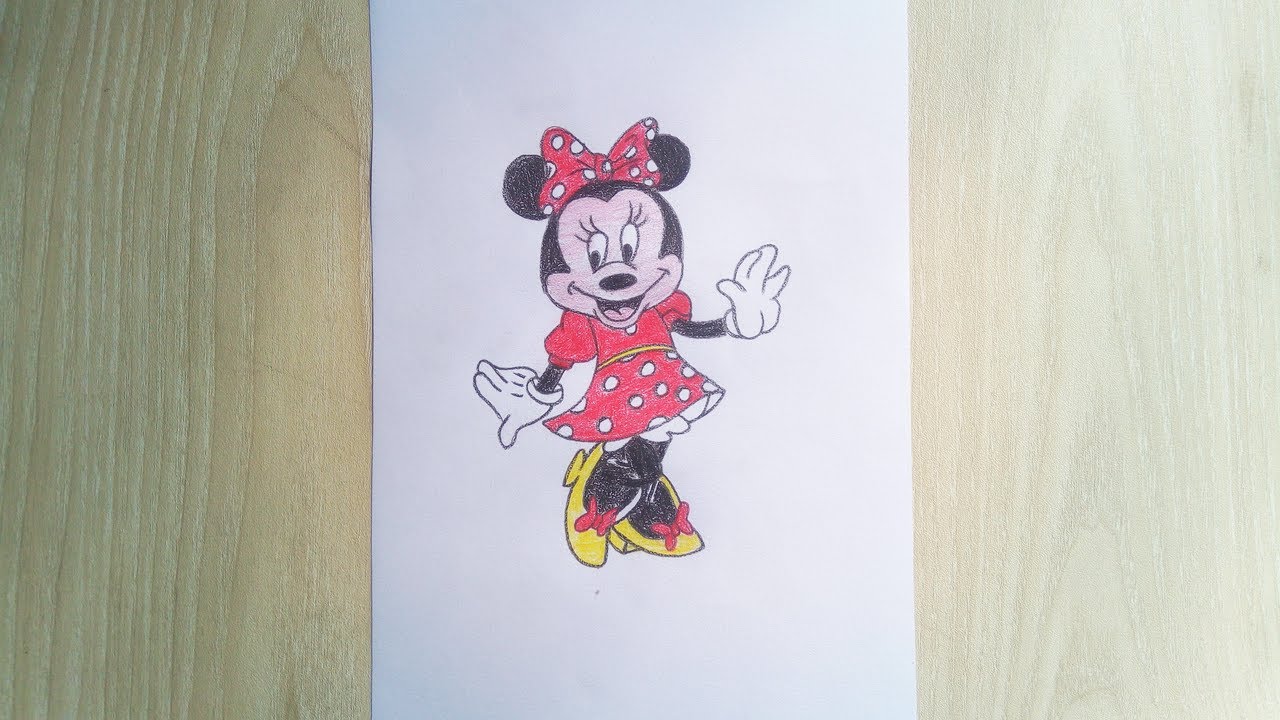 How to draw a minnie mouse cartoon || Colour drawing for kids ...