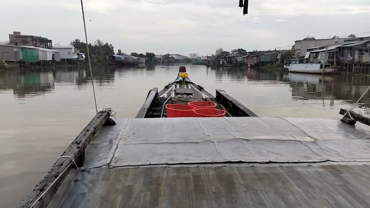 Phong cảnh miền tây sông nước cùng ghe chở cá mướng trời buổi chiều rất là đẹp 