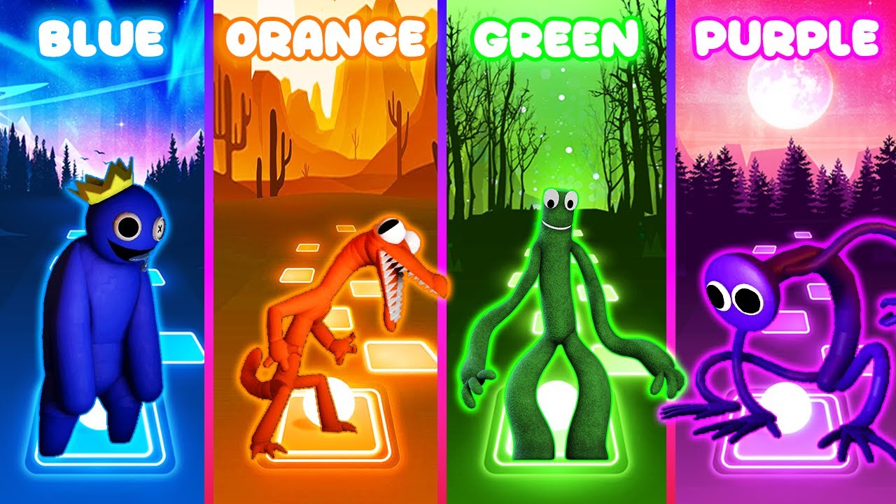 Rainbow Friends - Blue VS Orange VS Green VS Purple - Tiles Hop! 