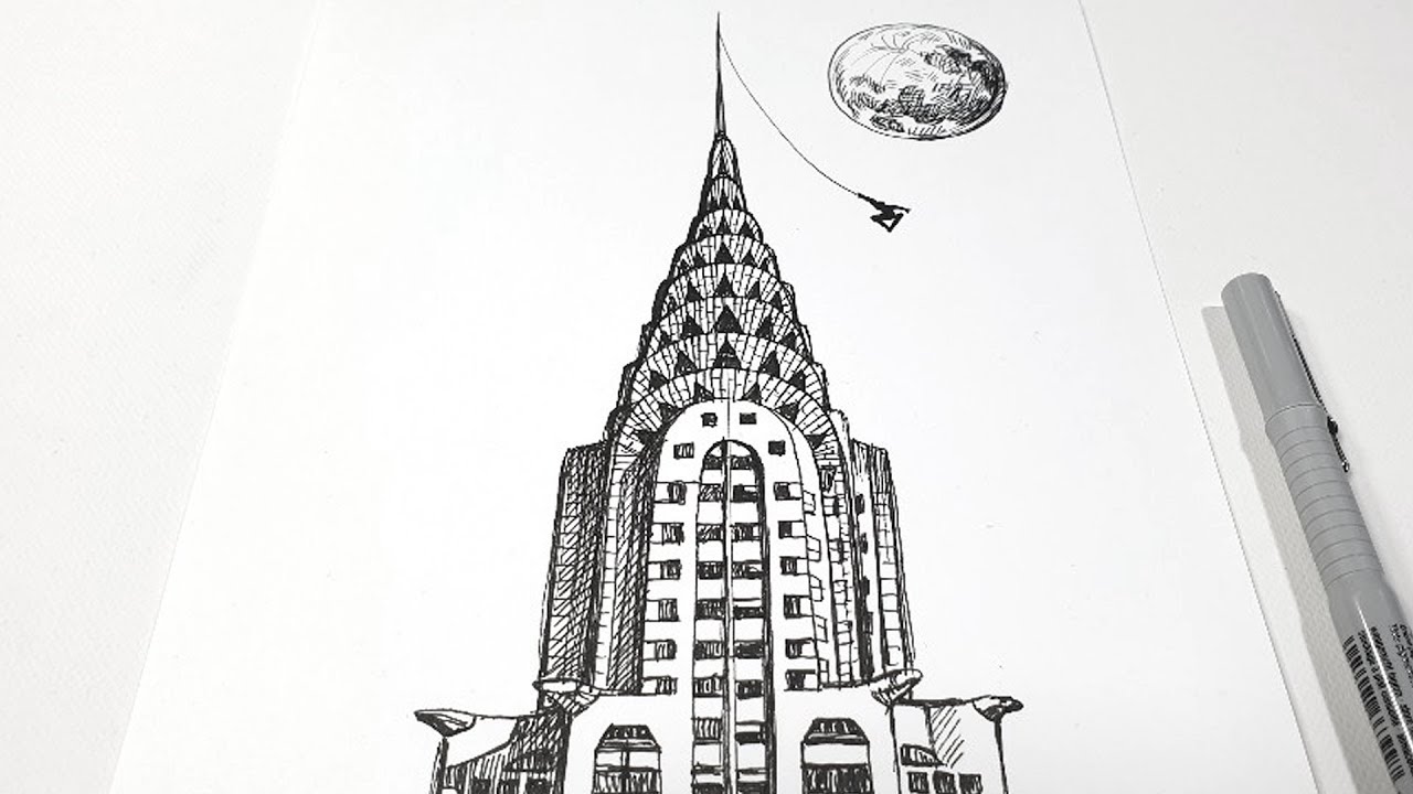 Chrysler Building New York Vertical Video Pen Drawing Sounds Asmr Architecture Sketch Youtube