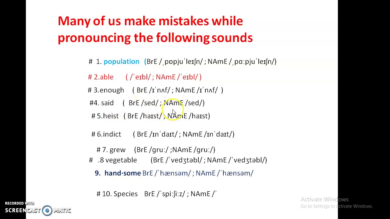 pronouncing 10 words correctly - YouTube